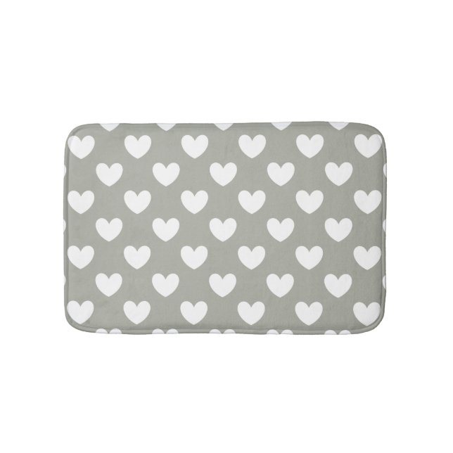 Alfombrilla De Baño Corazones de polka blanca en Pussysaud Gray (Anverso)
