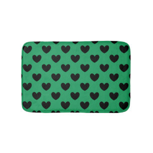 Alfombrilla De Baño Corazones de polka negra en Kelly Green