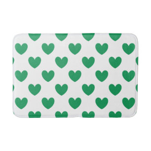 Alfombrilla De Baño Corazones de polka verde de Kelly en blanco