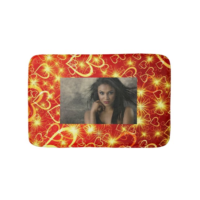 Alfombrilla De Baño Corazones dorados parkling amarillos sobre fondo r (Anverso)