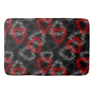 Alfombrilla De Baño Corazones rojos y grises rotos sobre fondo negro