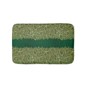Alfombrilla De Baño Cordón de oro de la hoja en fondo verde