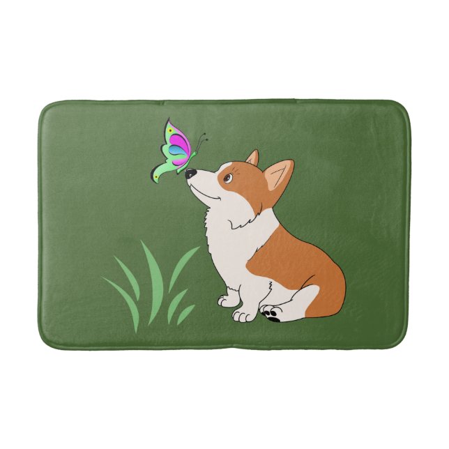 Alfombrilla De Baño Corgi con la mariposa (Anverso)