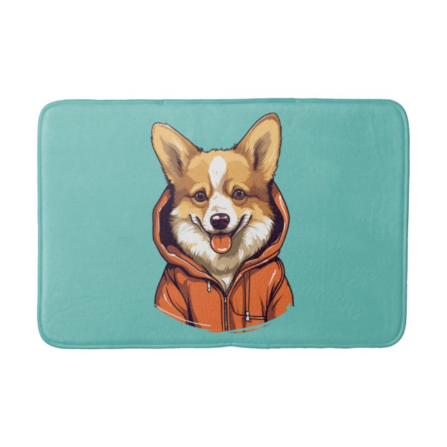 Alfombrilla De Baño Corgi Divertido con Sudadera (Anverso)