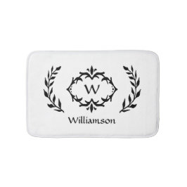 Alfombrilla De Baño Corona Elegante Moderna Monogramada Negra Blanca C