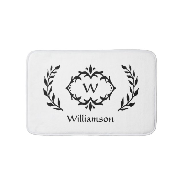 Alfombrilla De Baño Corona Elegante Moderna Monogramada Negra Blanca C (Anverso)