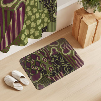 Alfombrilla De Baño Cortina de Motivo Mixto Burgundy Rojo Sage Verde O