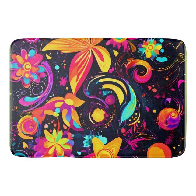 Alfombrilla De Baño Cosmos Psicodélicos Florales (Anverso)
