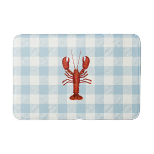 Alfombrilla De Baño Costera de Lobster Blue Gingham Check