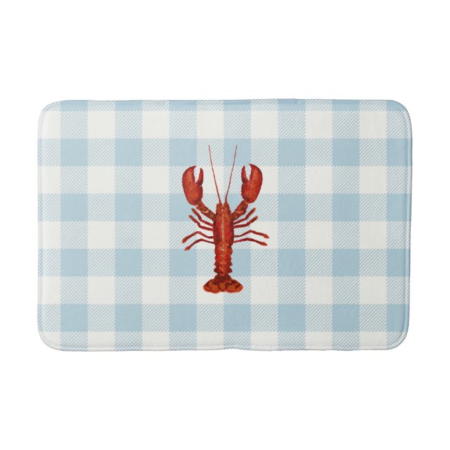 Alfombrilla De Baño Costera de Lobster Blue Gingham Check (Anverso)