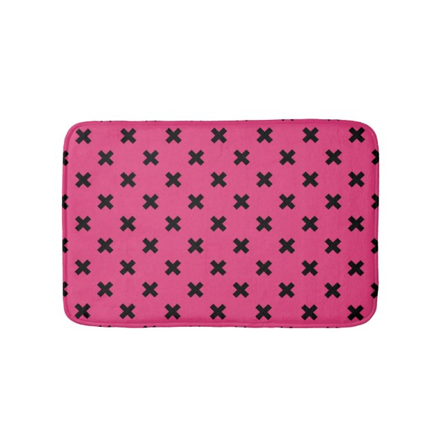 Alfombrilla De Baño Costillas cruzadas negras en fuchsia (Anverso)