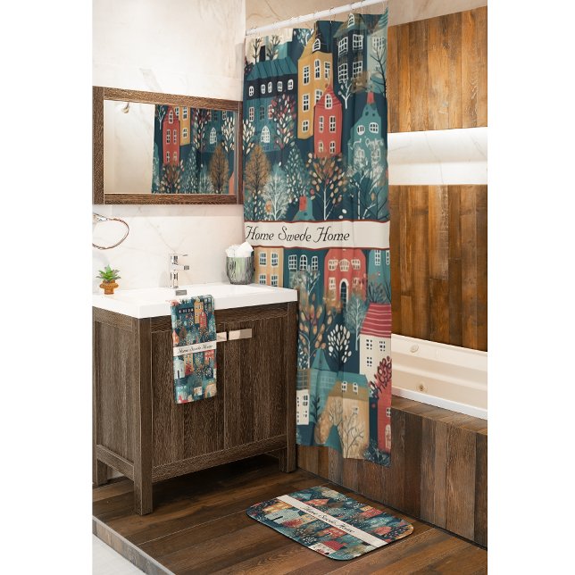 Alfombrilla De Baño Cosy Hygge Village Nordic Folk Art, personalizado (Subido por el creador)