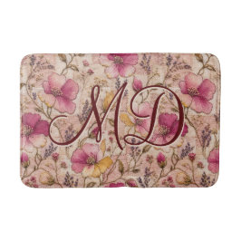 Alfombrilla De Baño Cottagecore floral romántico malva botánico de col