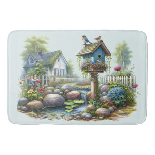 Alfombrilla De Baño Cottagecore Pajarera Jardín Acuarela