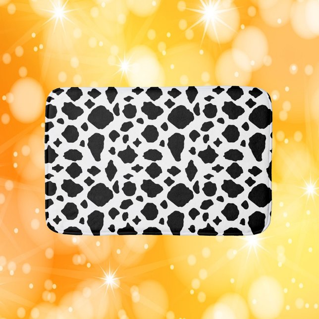 Alfombrilla De Baño Cow Pattern Print Black White Country (A bath mat with a black and white cow pattern.)