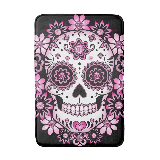 Alfombrilla De Baño Cráneo de azúcar rosa (Frente vertical)