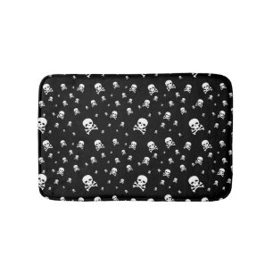 Alfombrilla De Baño Cráneo pirata blanco sobre negro