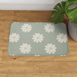 Alfombrilla De Baño Cream Daisy Sage Green Modern Floral Bath Mat
