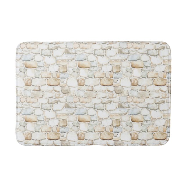 Alfombrilla De Baño Cream White Grey Faux Stones   (Anverso)