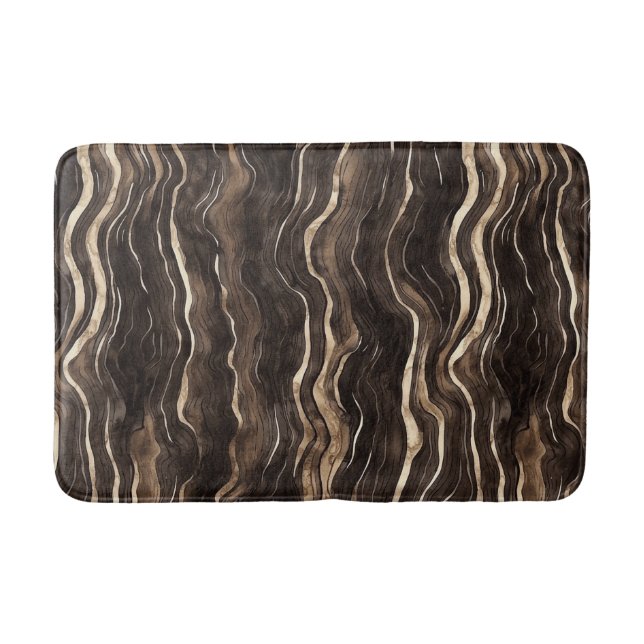 Alfombrilla De Baño Creamy Brown Chocolate Gold Wavy Stripes Christmas (Anverso)