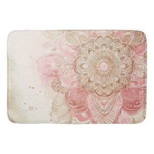 Alfombrilla De Baño Crema marrón rosa Mandala Moda bohemia