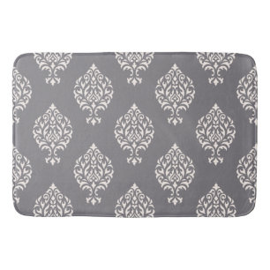 Alfombrilla De Baño Crema ornamental del modelo del damasco en gris