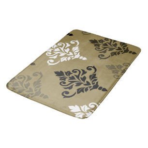 Alfombrilla De Baño Cresta Damask Art I Black White Bronzes Gold