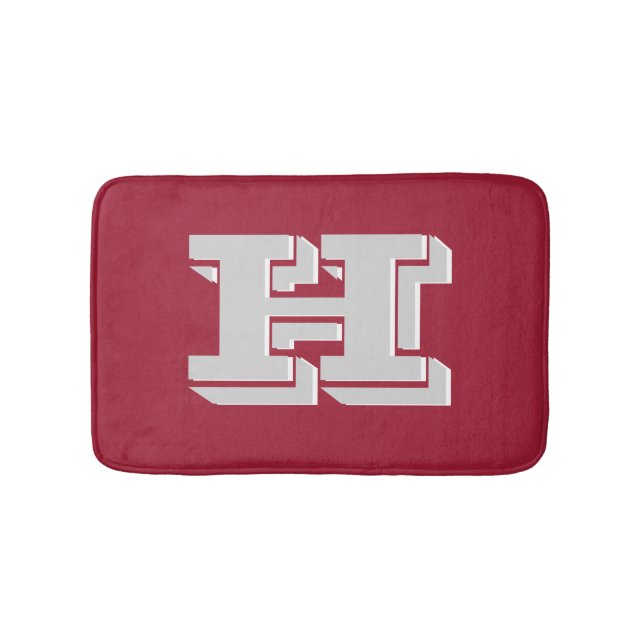 Alfombrilla De Baño Crimson and White Varsity Letter Style Monogram (Anverso)