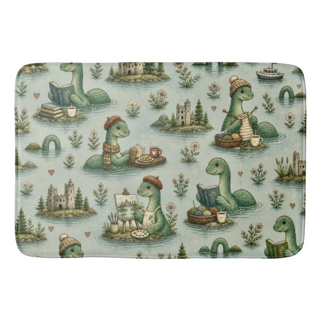 Alfombrilla De Baño Criptídeos Acogedores Nessie Monstruo del Lago Nes (Anverso)
