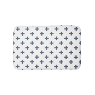 Alfombrilla De Baño Cruces de polka azul-gris sobre blanco