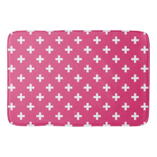 Alfombrilla De Baño Cruces de polka blanca en fucsia