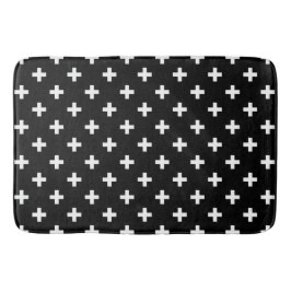 Alfombrilla De Baño Cruces de polka blanca sobre negro