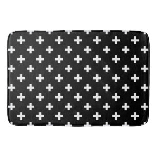 Alfombrilla De Baño Cruces de polka blanca sobre negro
