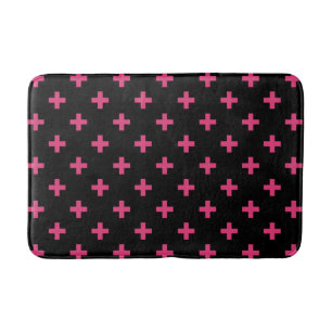 Alfombrilla De Baño Cruces de polka de Fuchsia sobre negro
