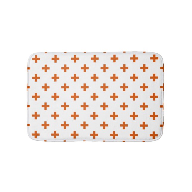 Alfombrilla De Baño Cruces de polka naranja sobre blanco (Anverso)