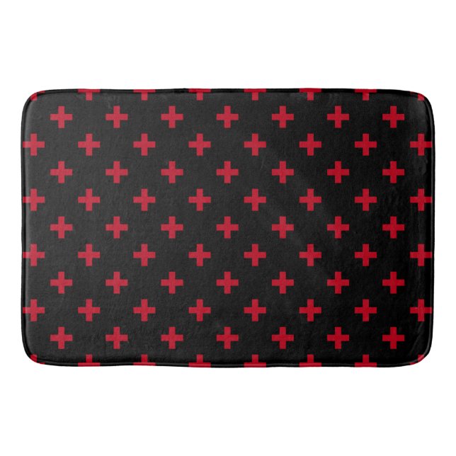 Alfombrilla De Baño Cruces de polka roja sobre negro (Anverso)