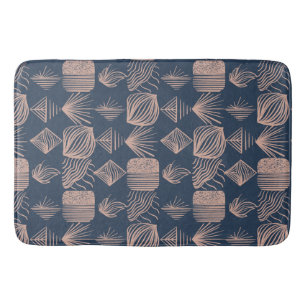 Alfombrilla De Baño Crudo trapo tribal caribeño: Azul marino, rosa