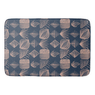 Alfombrilla De Baño Crudo trapo tribal caribeño: Azul marino, rosa
