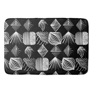 Alfombrilla De Baño Crudo trapo tribal caribeño - Negro y blanco,