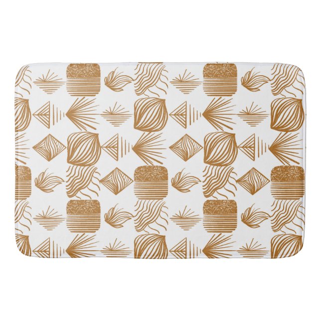 Alfombrilla De Baño Crudo trapo tribal caribeño: oro, blanco (Anverso)