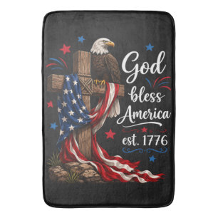 Alfombrilla De Baño Cruz Patriótica Dios Bendiga a América