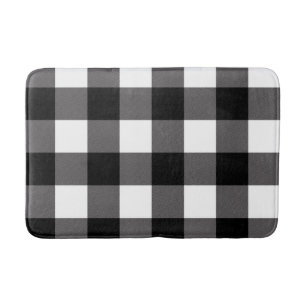 Alfombrilla De Baño Cuadrados de cuadros negros y blancos de Plaid de