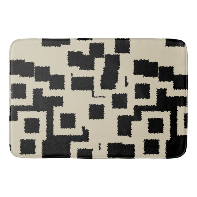 Alfombrilla De Baño Cuadrados de negro y taúpe  (Anverso)