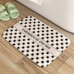 Alfombrilla De Baño Cuadrados geométricos Beige Negro