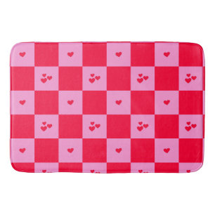 Alfombrilla De Baño Cuadrícula cardíaca rosa y roja
