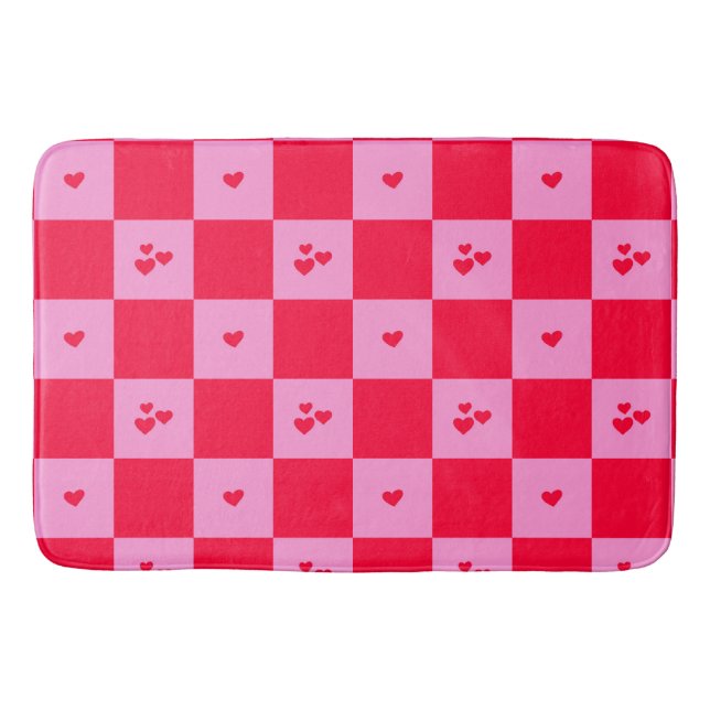 Alfombrilla De Baño Cuadrícula cardíaca rosa y roja (Anverso)
