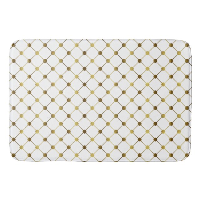 Alfombrilla De Baño Cuadrícula elegante de puntos blancos y dorados (Anverso)