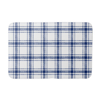 Alfombrilla De Baño Cuadro náutico azul y blanco