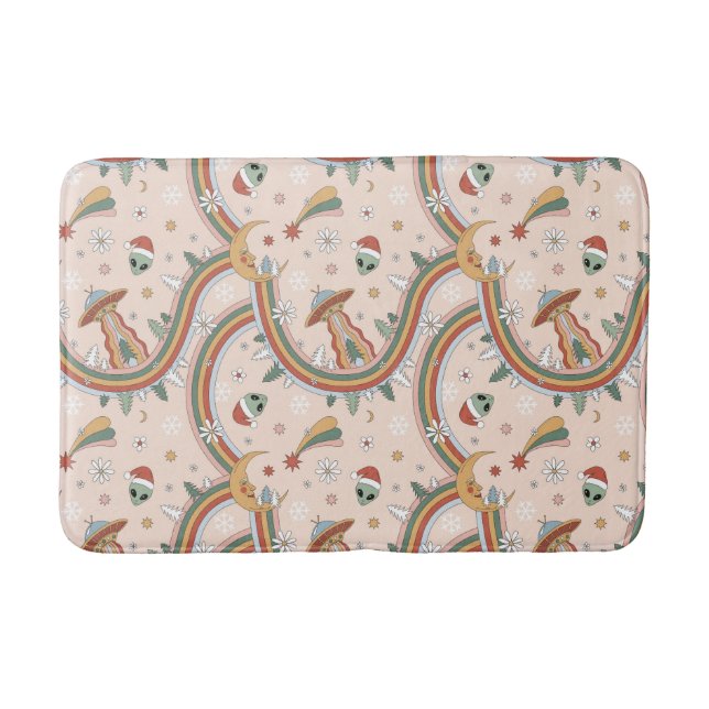 Alfombrilla De Baño Cuadros Árbol de Navidad Alien Patrón de Fiestas A (Anverso)