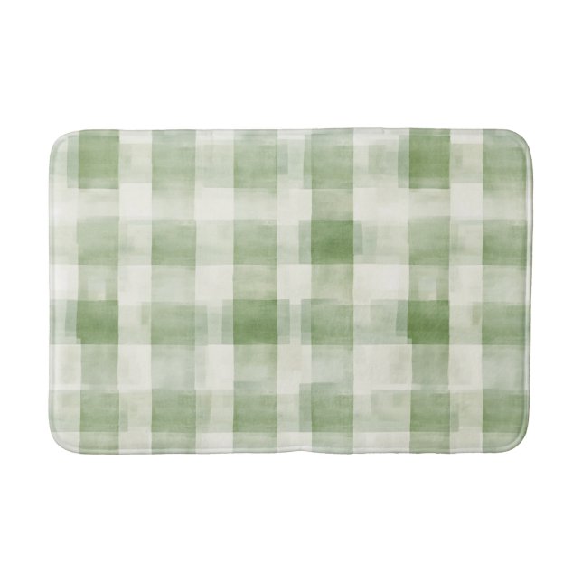 Alfombrilla De Baño Cuadros de Plaid Verde Crema (Anverso)